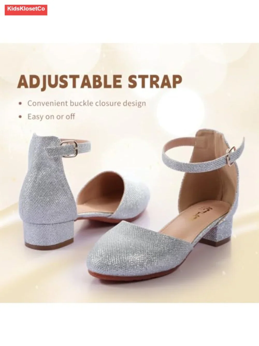Girls Closed Toe Chunky Heeled Sandals Dress Shoes Ankle Strap Wedding Party